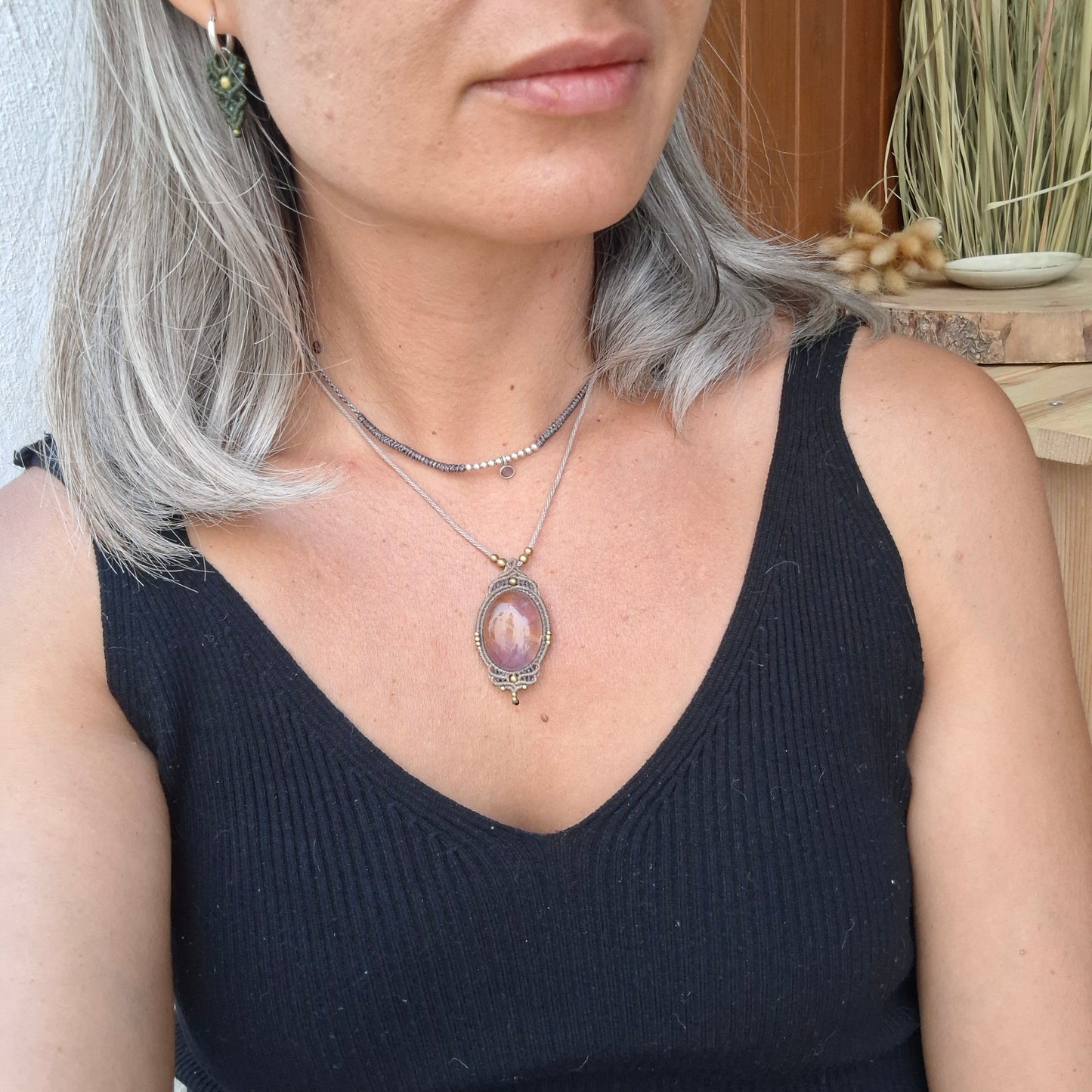 Colgante de macramé con ametrino