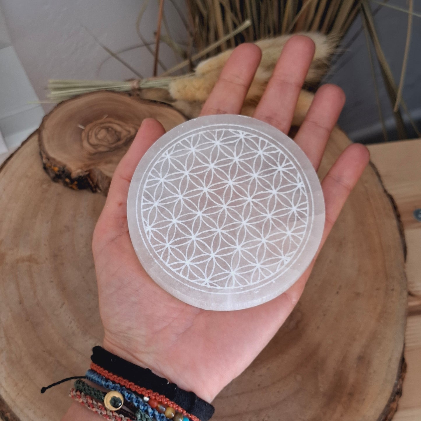 Placa de selenita Flor de la vida