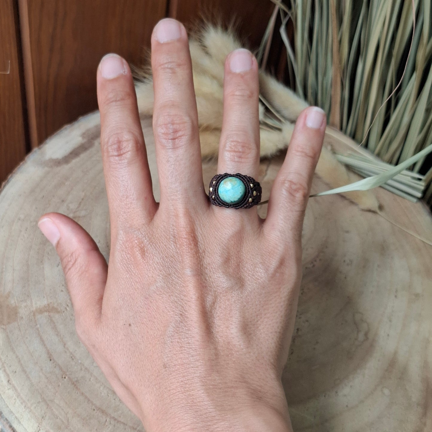 Anillo artesanal con crisocola