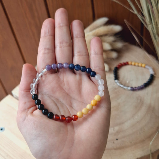 Pulsera de los CHAKRAS, minerales de 6mm. Goma elástica