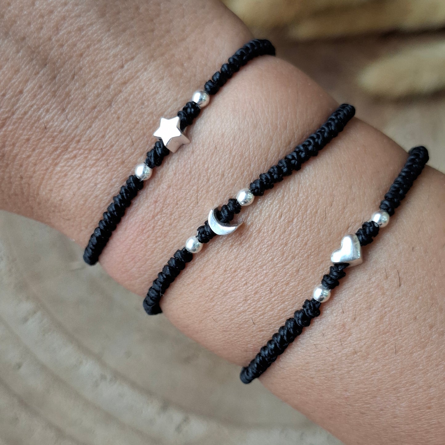 Pulseras CORAZÓN, ESTERLLA y LUNA plata