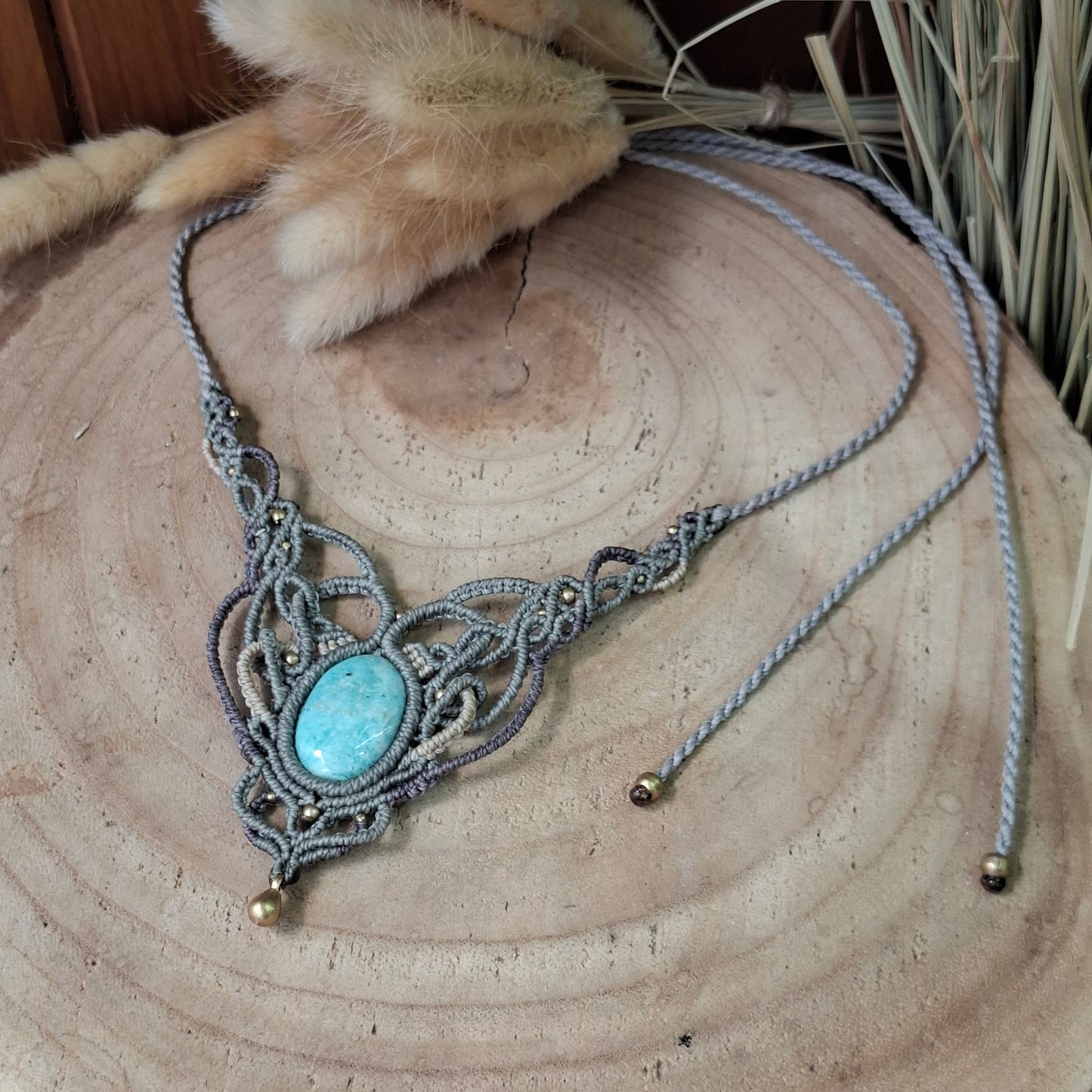 Collar único de macramé con Amazonita