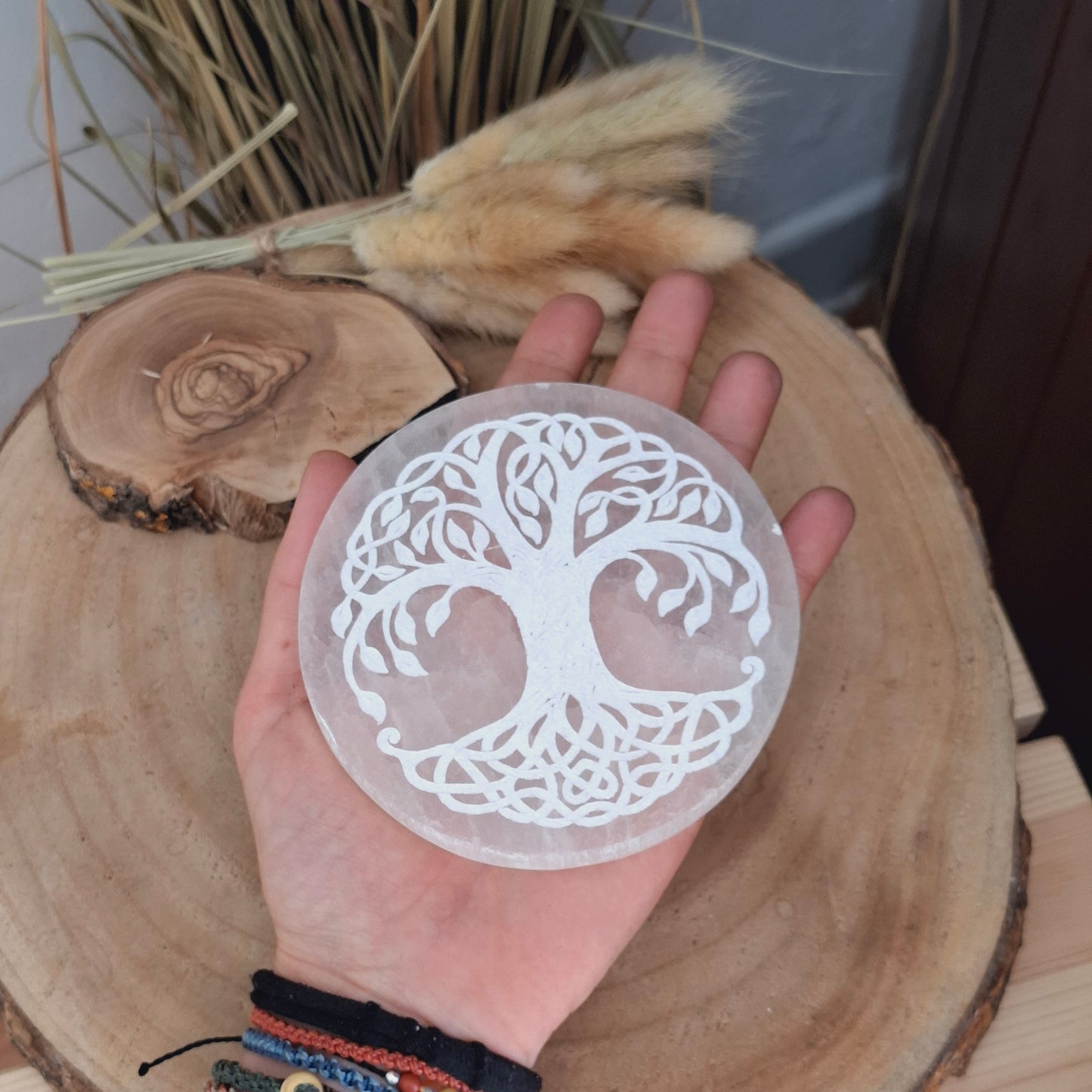 Placa de selenita con árbol de la vida.