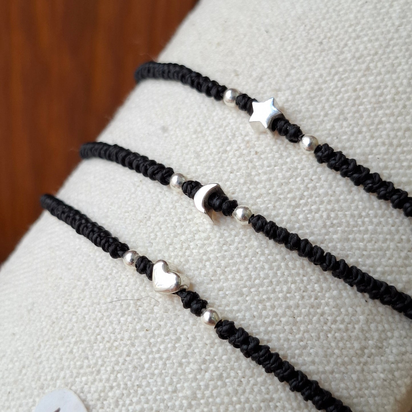 Pulseras CORAZÓN, ESTERLLA y LUNA plata